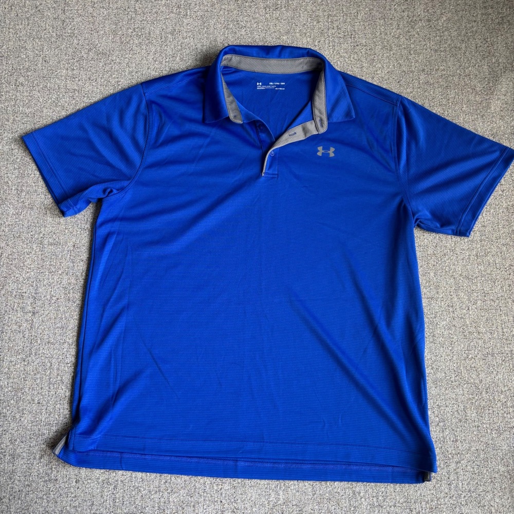 Under Armour Polo Mens 2XL Blue HeatGear Performance Short Sleeve Golf Shirt